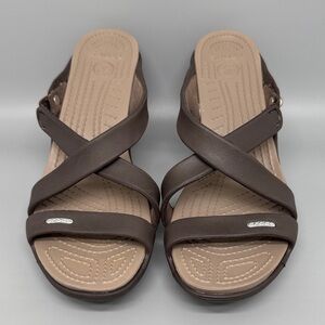 Crocs Brooklyn Strappy Low Brown Wedge Sandals Women’s Sz 9‎